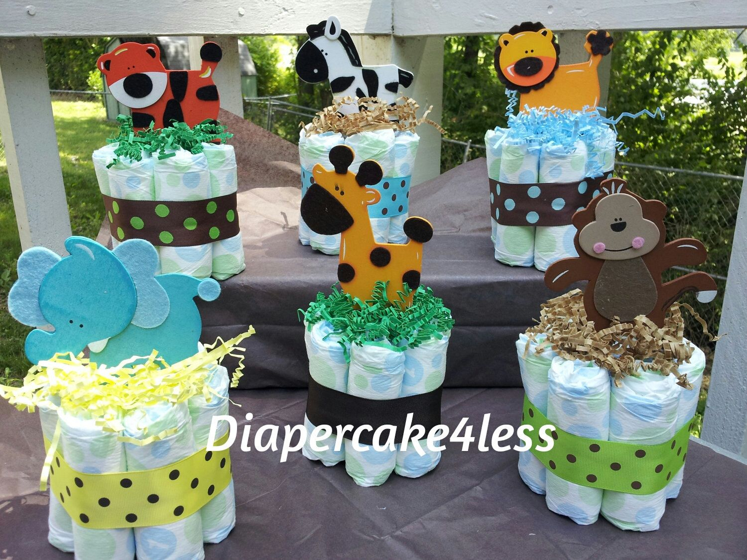 10 Spectacular Safari Jungle Baby Shower Ideas 6 jungle theme mini diaper cakes baby showerdiapercake4less 2024