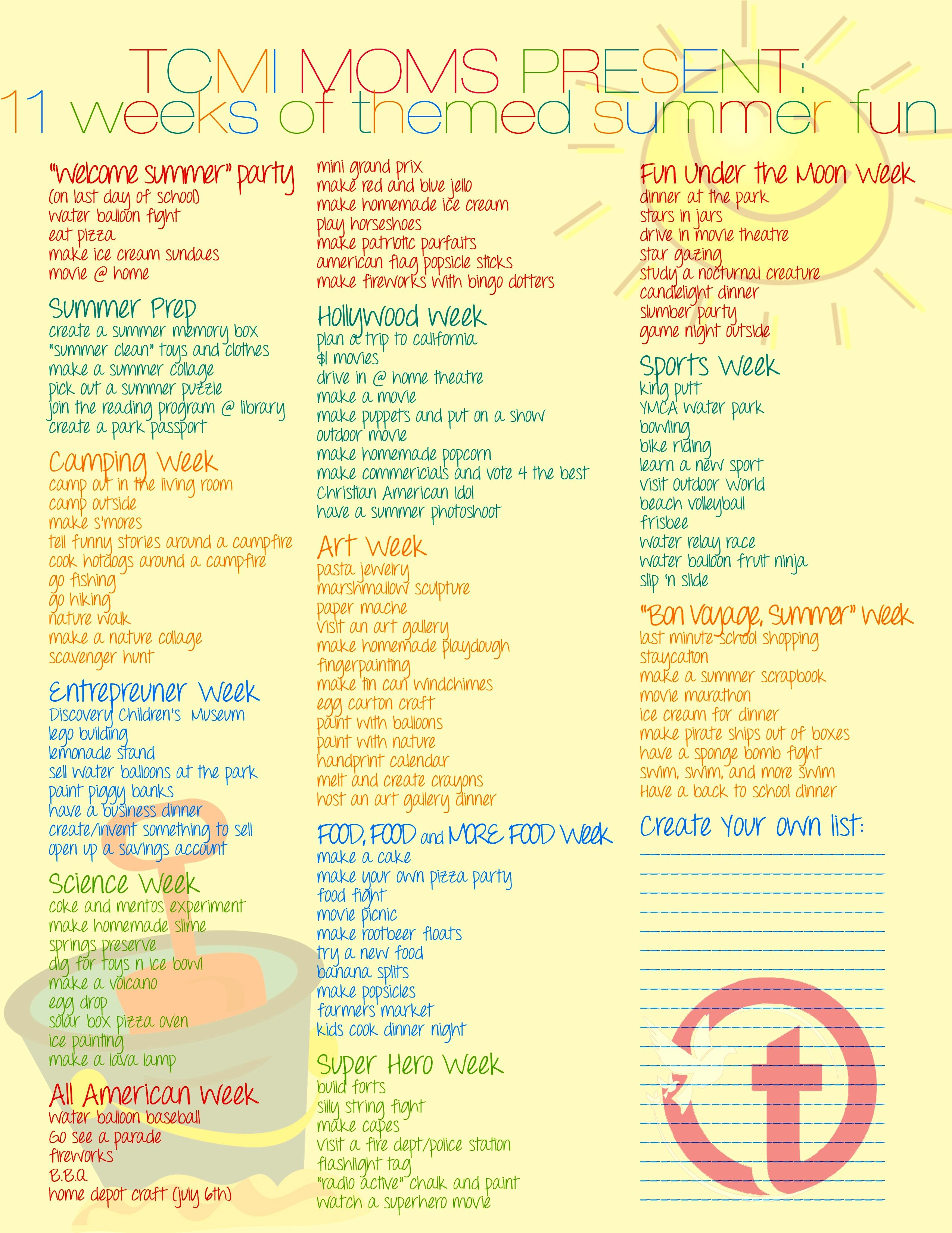 10 Most Popular Ideas For Summer Camp Themes a weekly themed summer bucket list summer time summer camp 2024