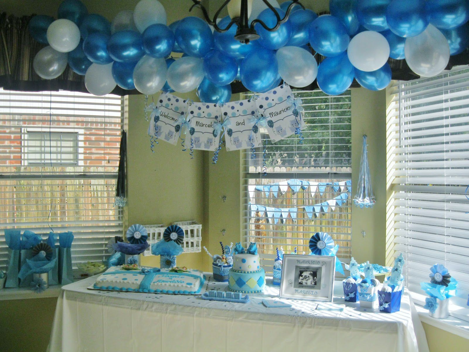 10 Beautiful Blue And White Baby Shower Ideas attractive blue baby shower tables decorations in the corner of the 2024