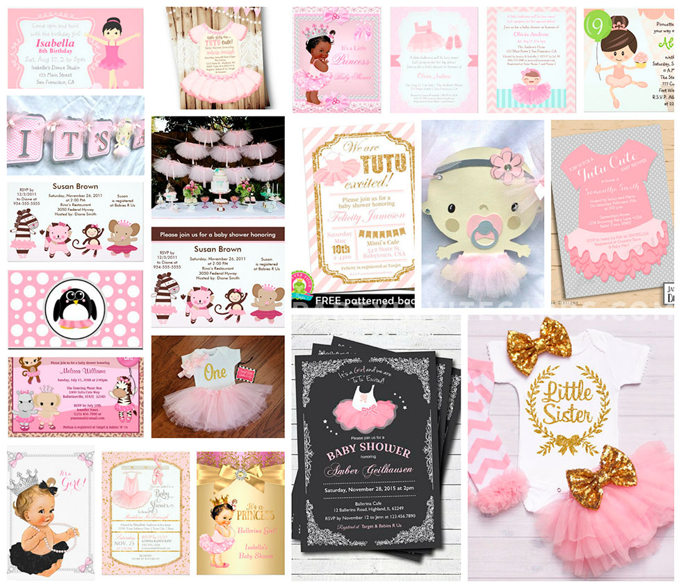 10 Nice Cute Ideas For Baby Shower Invitations baby girl ballerina tutu invitations party ideas 2024
