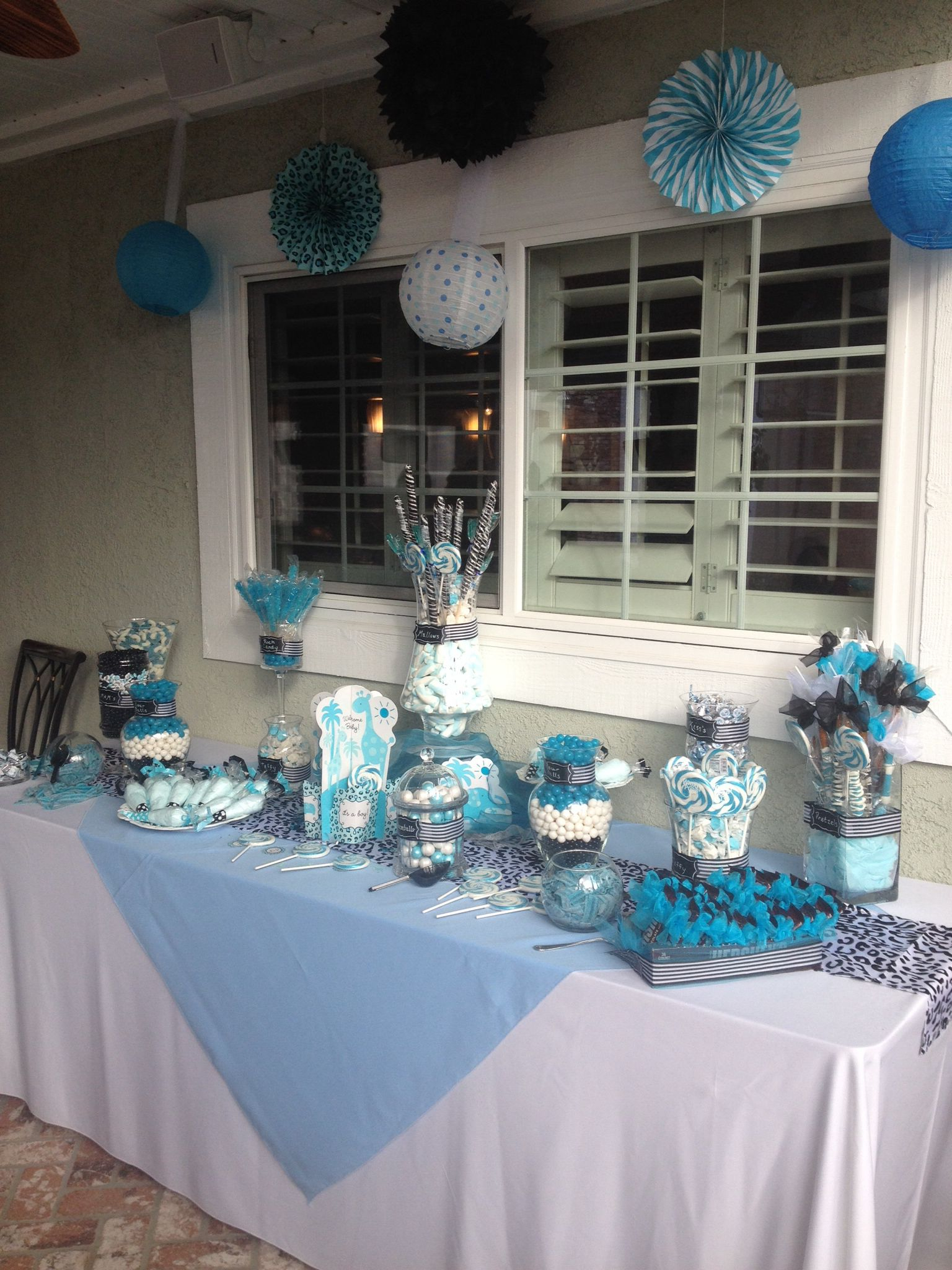 10 Beautiful Blue And White Baby Shower Ideas blue black and white baby shower candy table baby showers in 2024