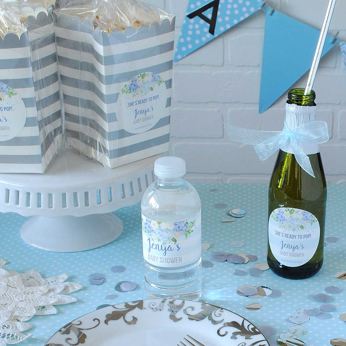 10 Stylish Baby Boy Shower Favors Ideas To Make blue watercolor flower baby boy shower theme banner idea 2024