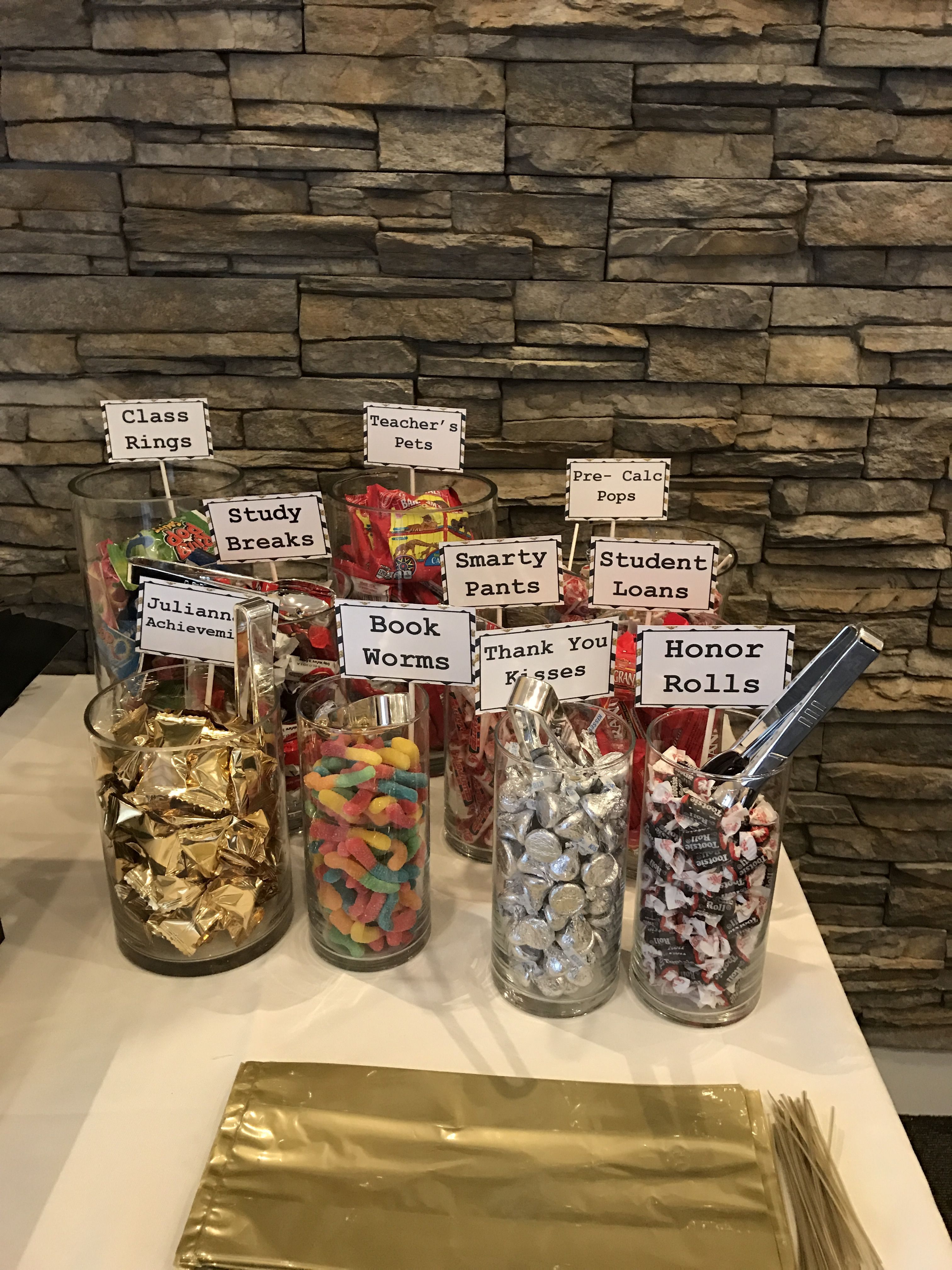 10 Lovable Candy Ideas For Candy Bar college graduation themed candy bar party graduation diy 2024