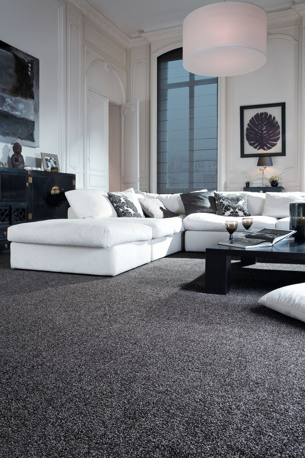 10 Nice Carpeting Ideas For Living Room sophisticated black and white living room idea monochrome trendy 2024