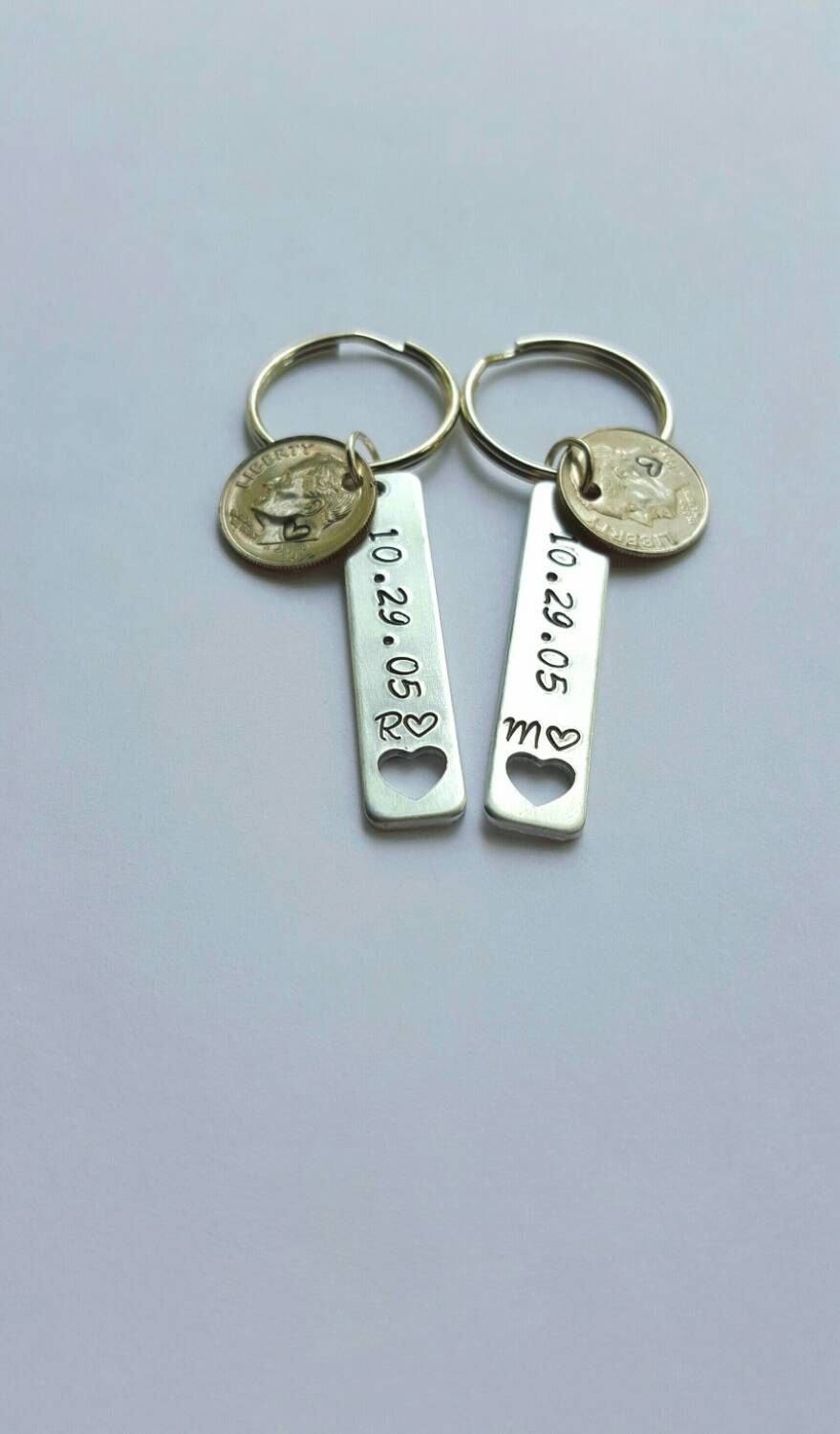10 Stylish 10 Year Anniversary Gift Ideas For Couple 10 year anniversary gift for him stamped dime keychains 2022