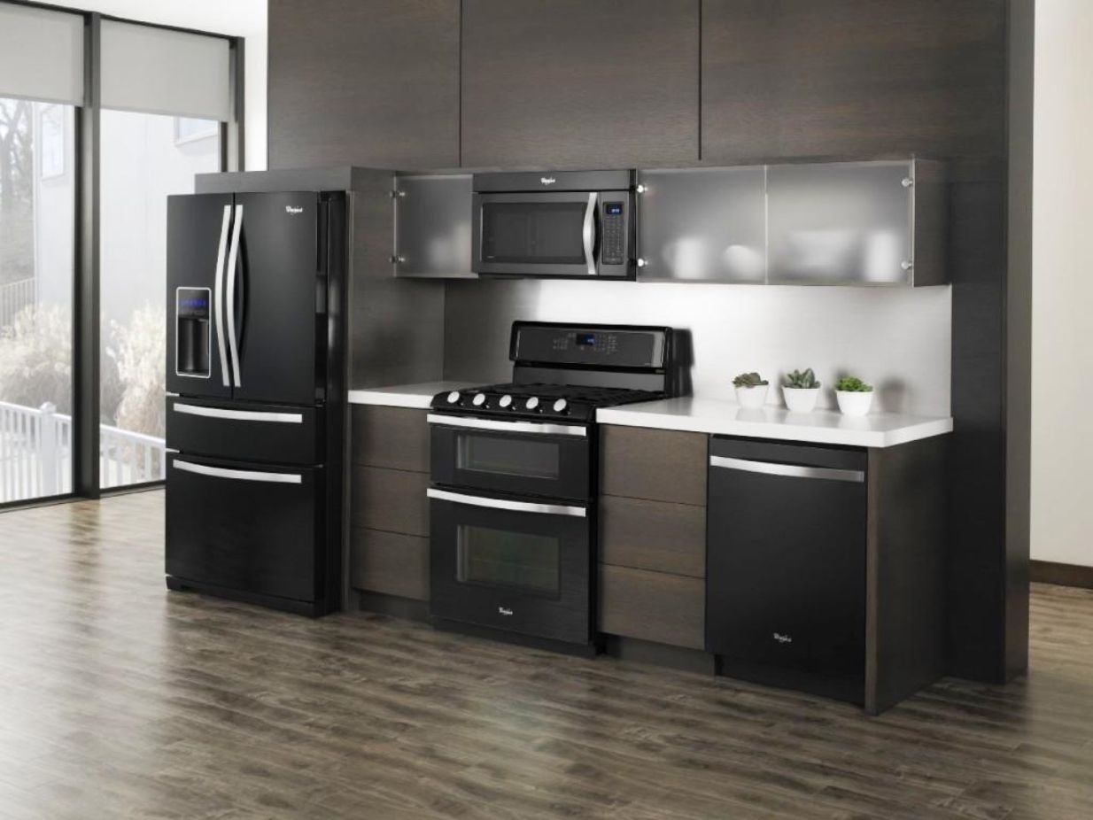 Gray Kitchen Cabinets Black Appliances : cabinet color | Farmhouse