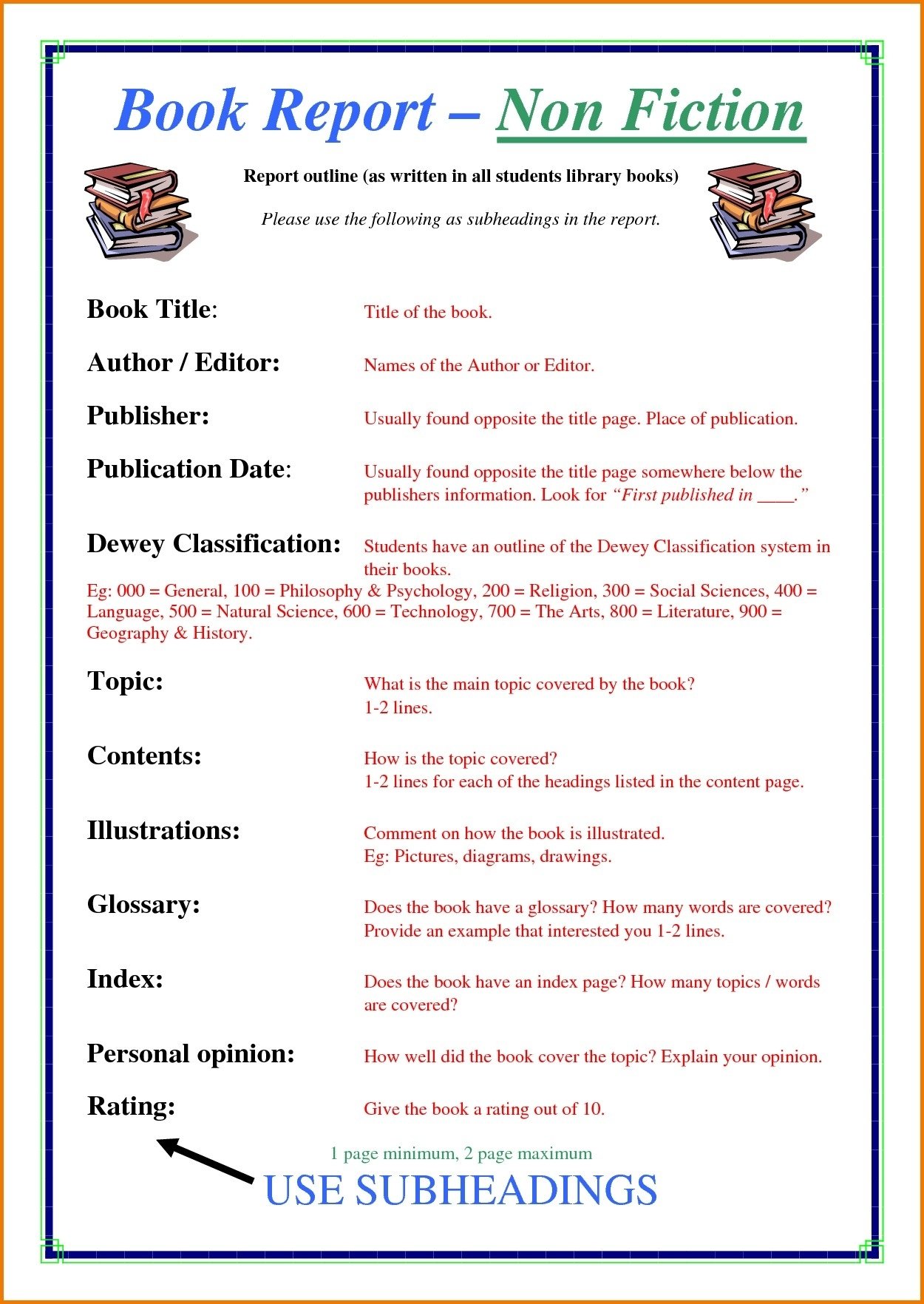 4Th Grade Book Report Template