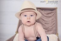 6 month baby session - vintage suitcase suspenders - cute baby boy