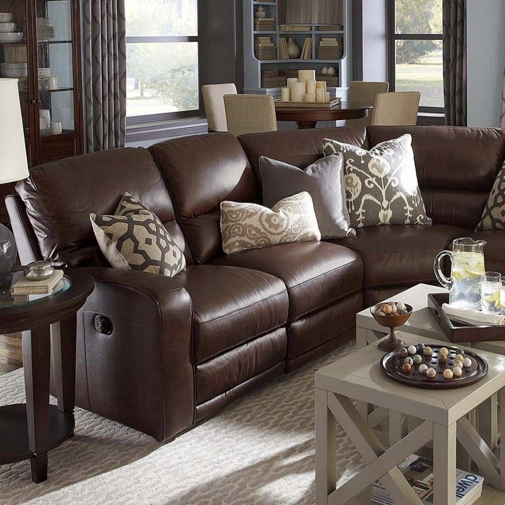 Awesome Reclining Living Room Furniture 4 Brown Leather Sectional 3 