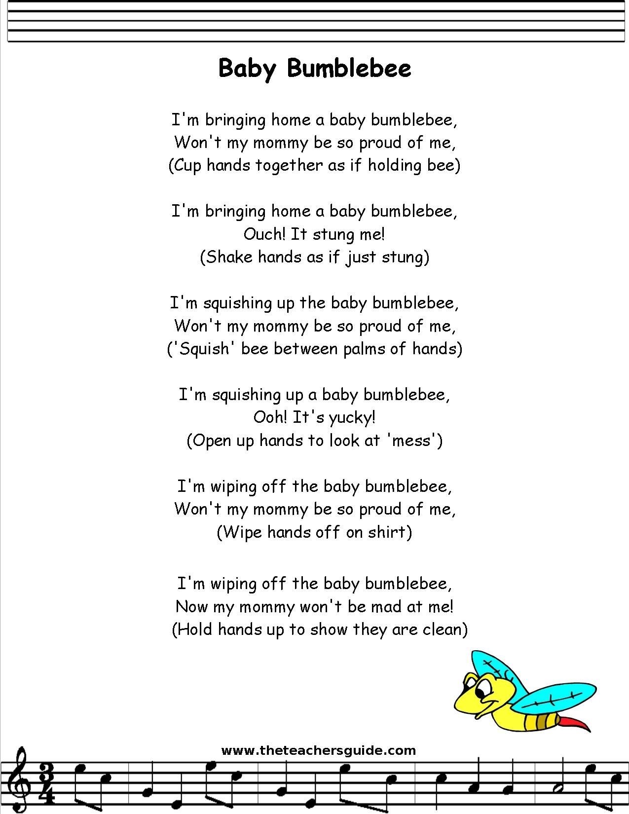 10 Fantastic My Idea Of Fun Lyrics babybumble bee lyrics printout kids stuff pinterest bees 2022