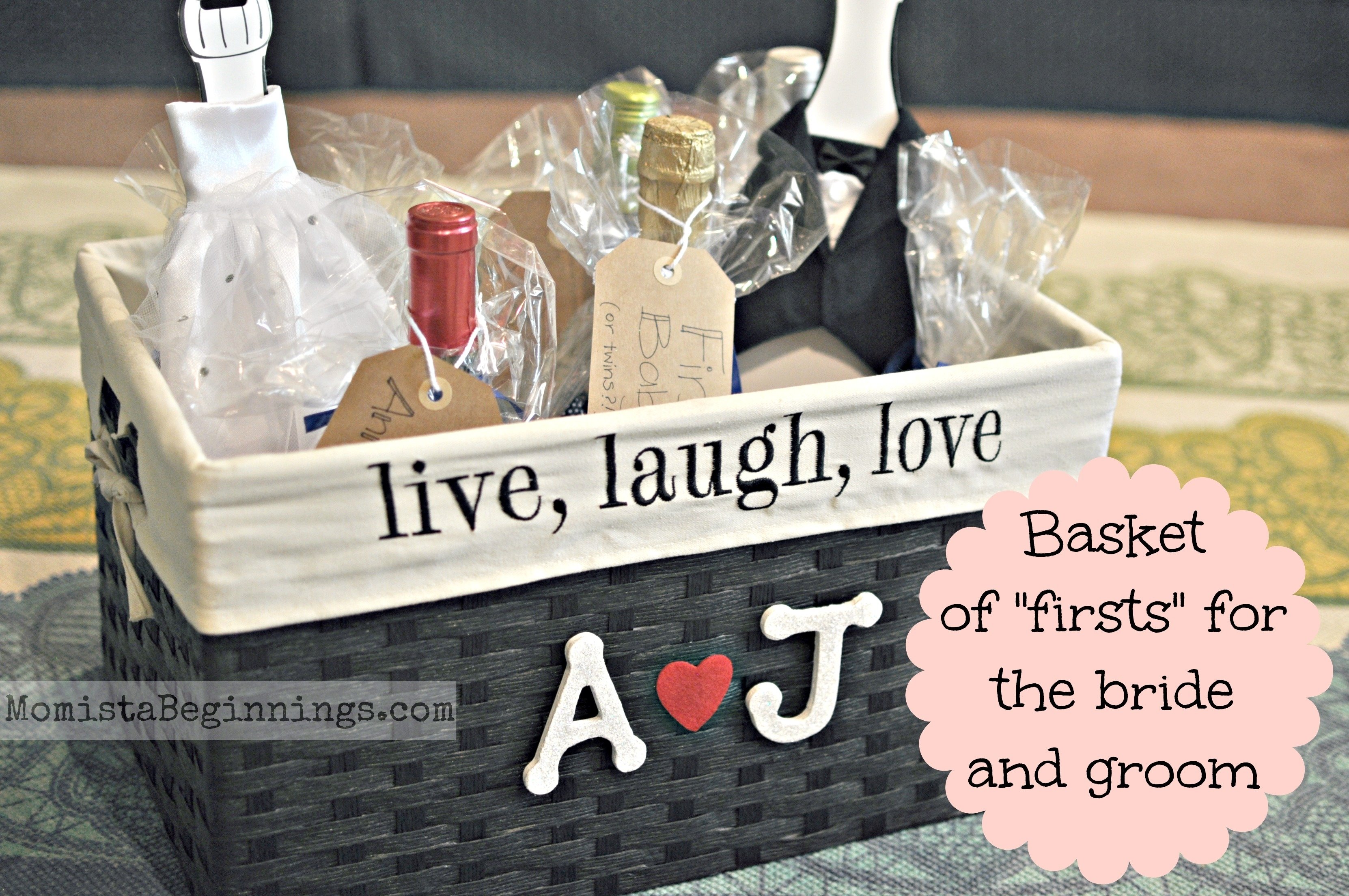 10 Ideal Bridal Shower Gift Basket Ideas basket of firsts for the bride and groom diy momista beginnings 1 2022