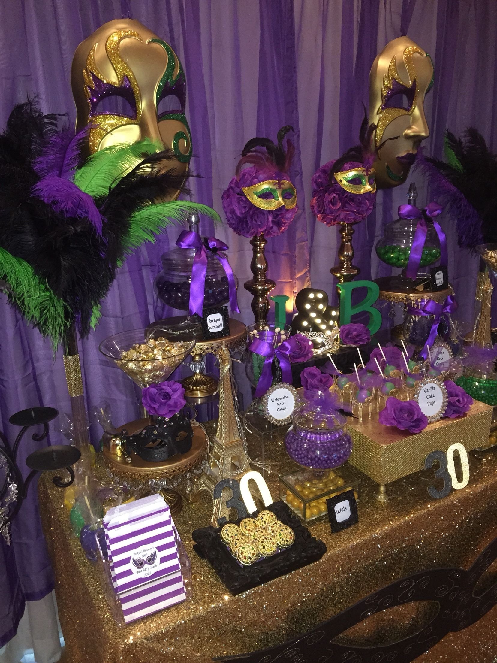 10 Fabulous Mardi Gras Party Ideas For Adults birthday masquerade party candy buffet in purple green black and 2022