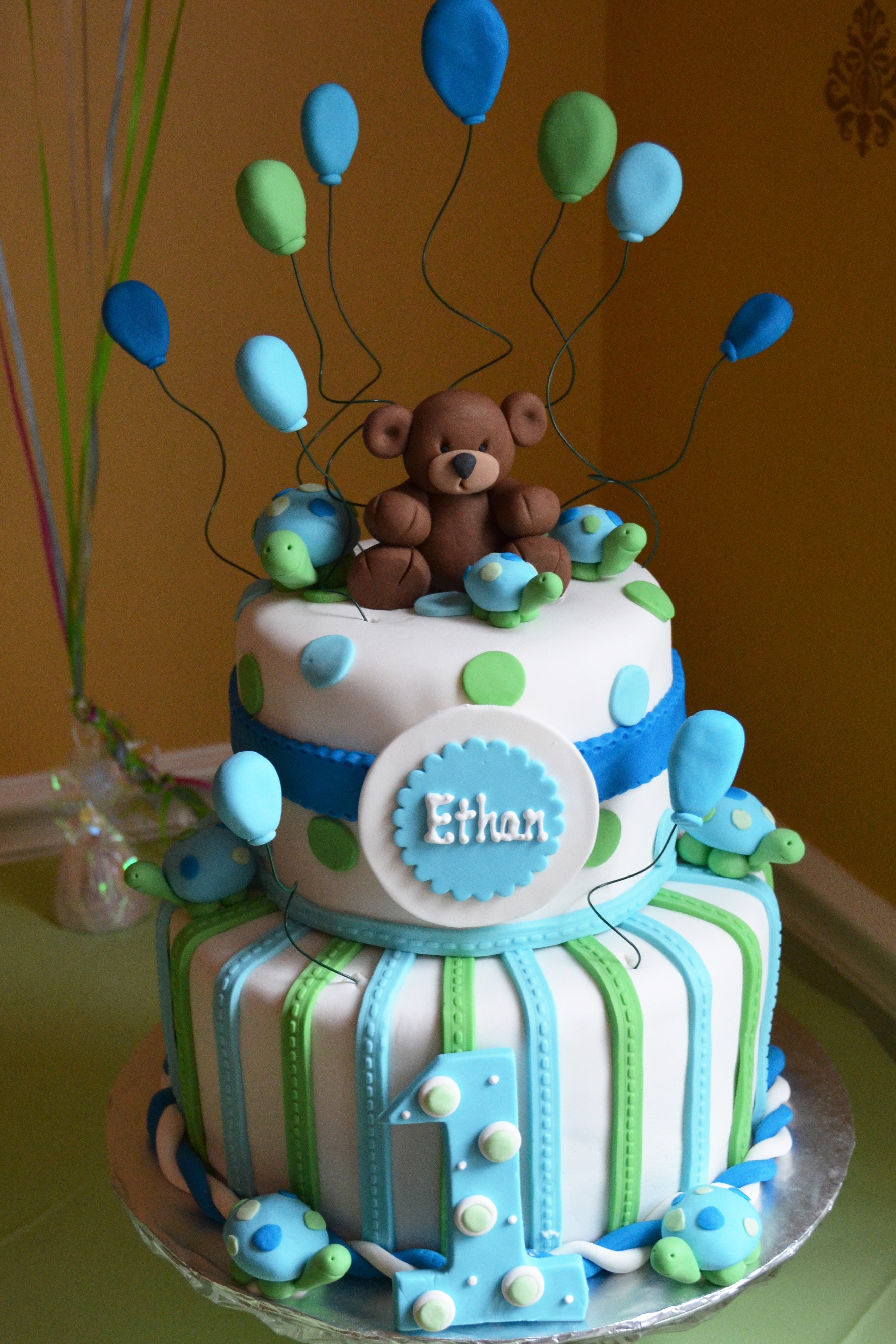 10 Great 1St Birthday Cake Ideas For Boys boy 1st birthday cake blue and green bears and turtles julie 5 2022