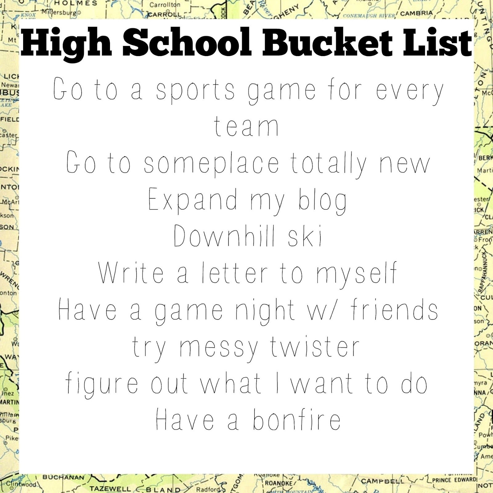 bucket list assignment high school