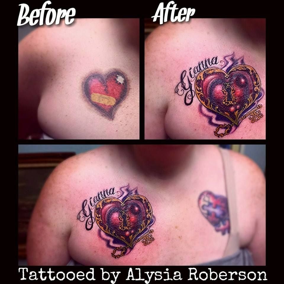 10 Nice Cover Up Name Tattoos Ideas cover up of old heart tattoo with a cool heart lock key and name 2022