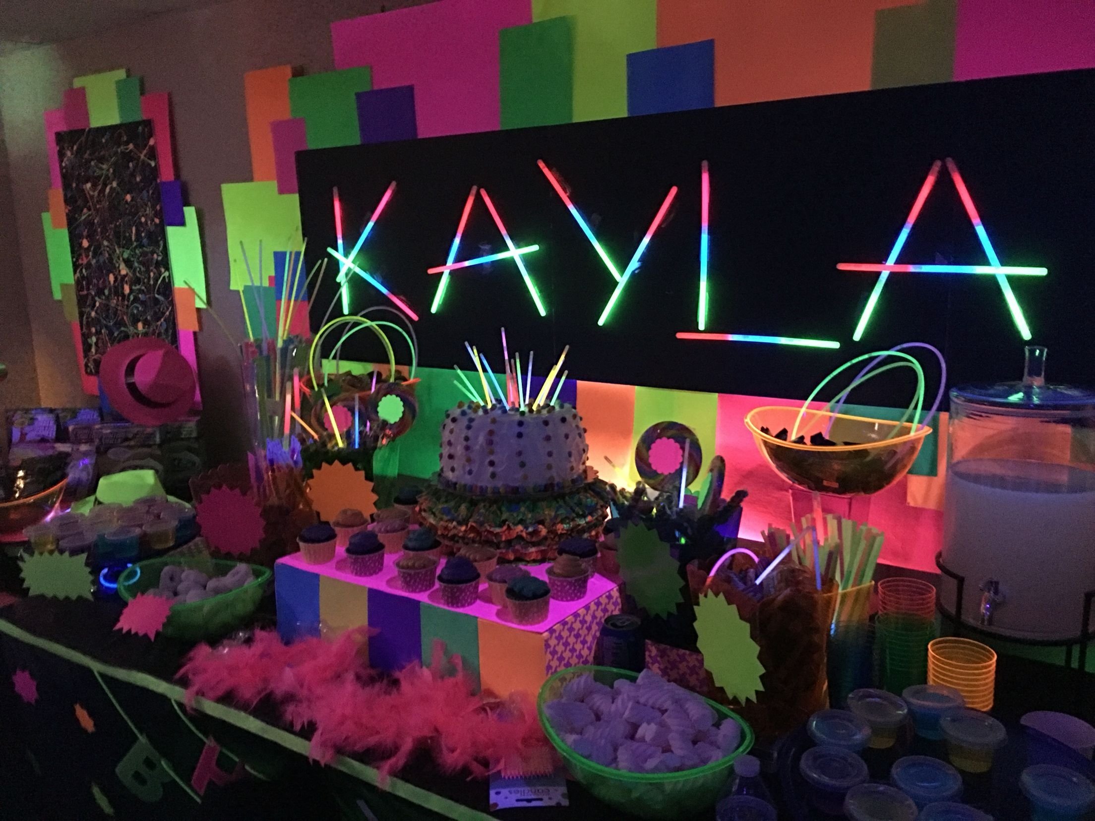 10 Lovely Glow In The Dark Party Ideas created this dessert candy buffet and decor for my daughter kaylas 6 2022