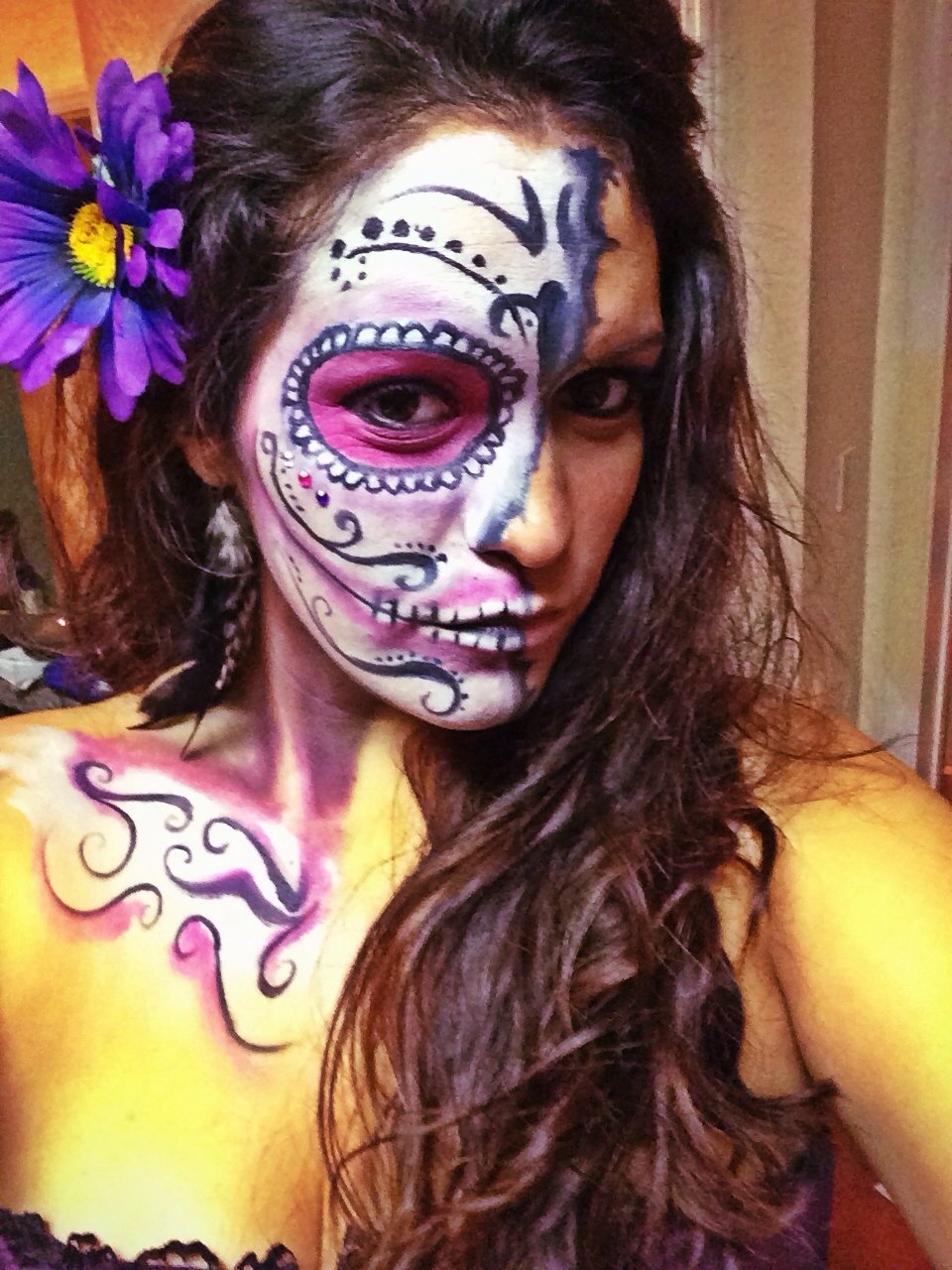 10 Most Recommended Day Of Dead Face Painting Ideas day of the dead face paint half mask black white face paint via 2024