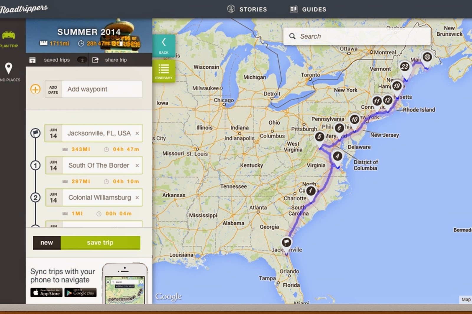 road trip planner with times