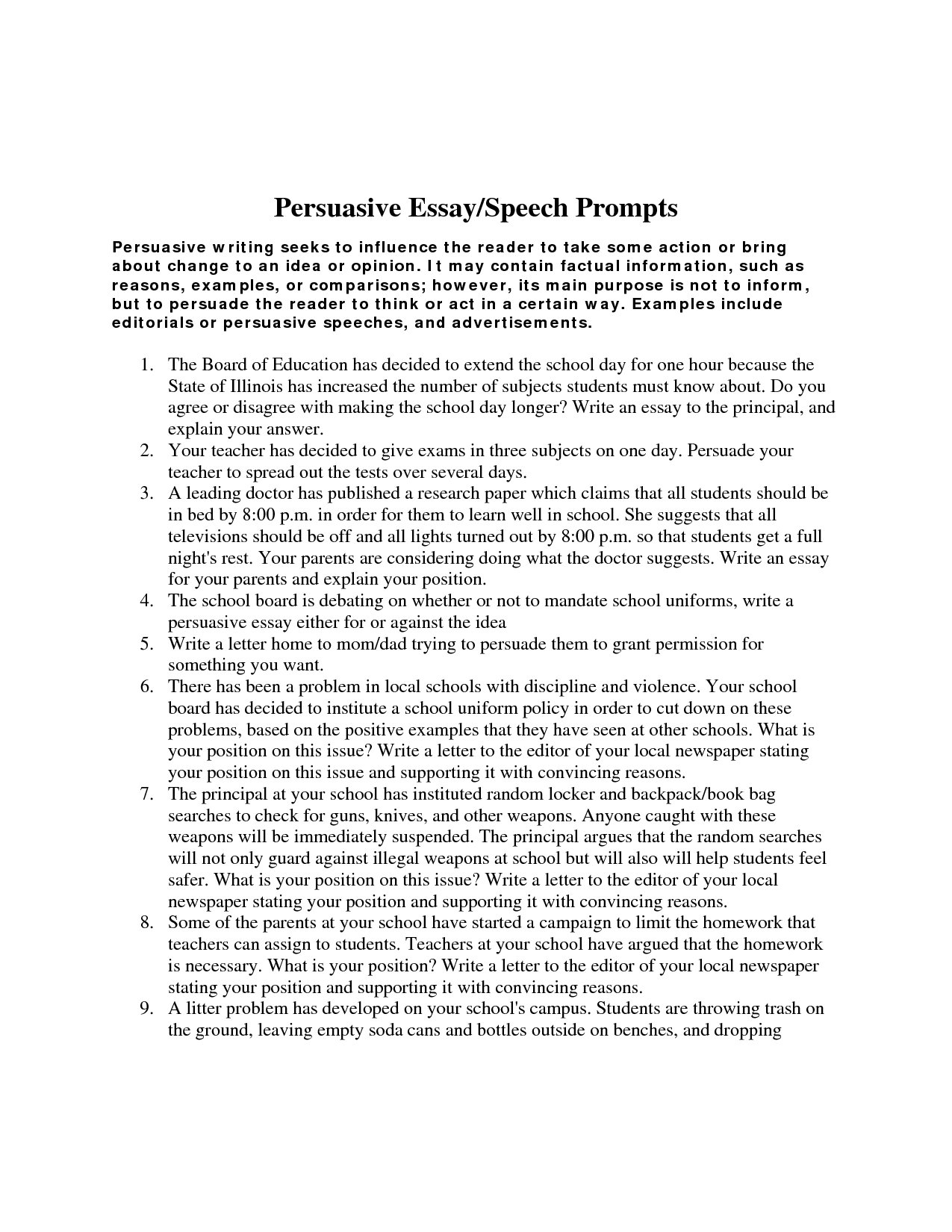 persuasive essay topics elementary