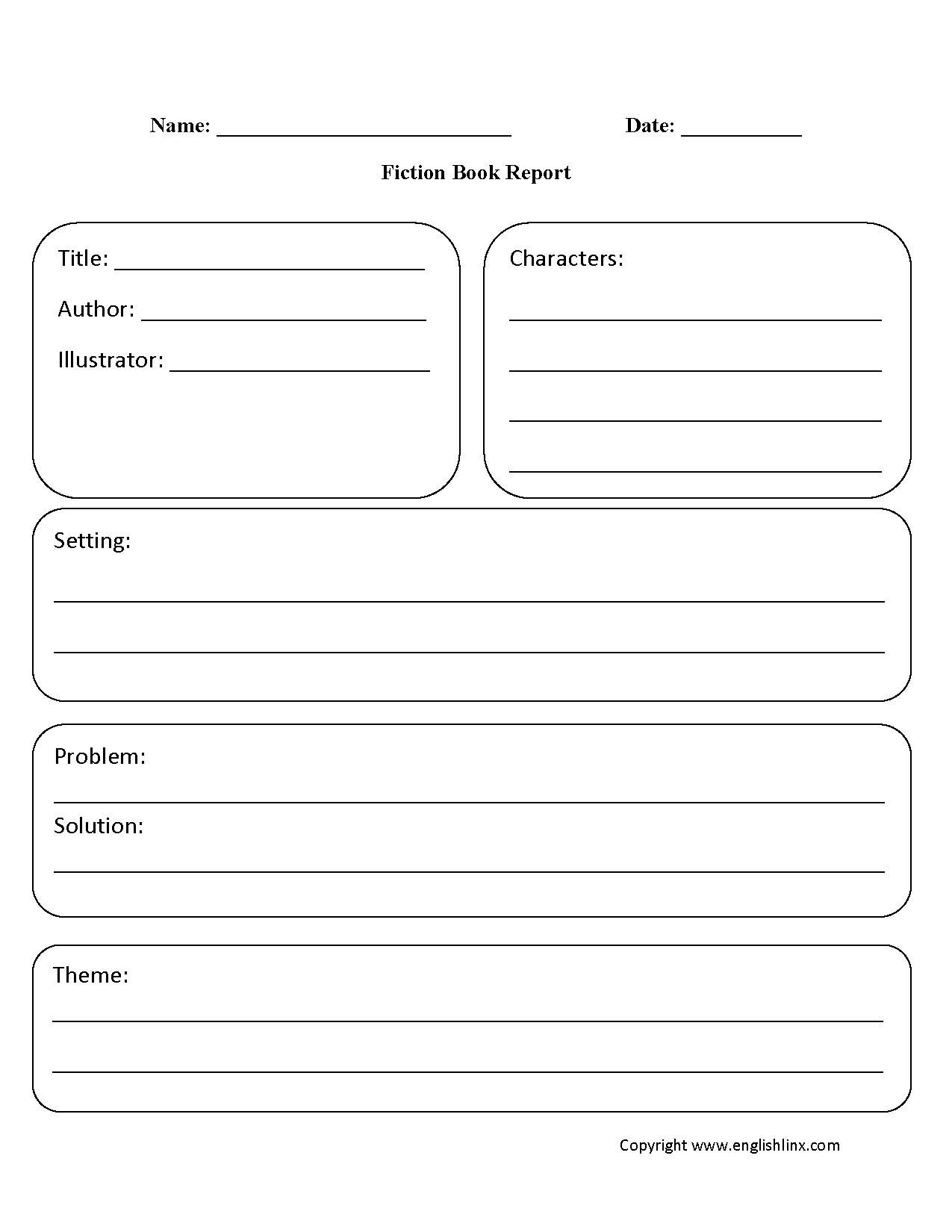 free printable fourth grade book report template