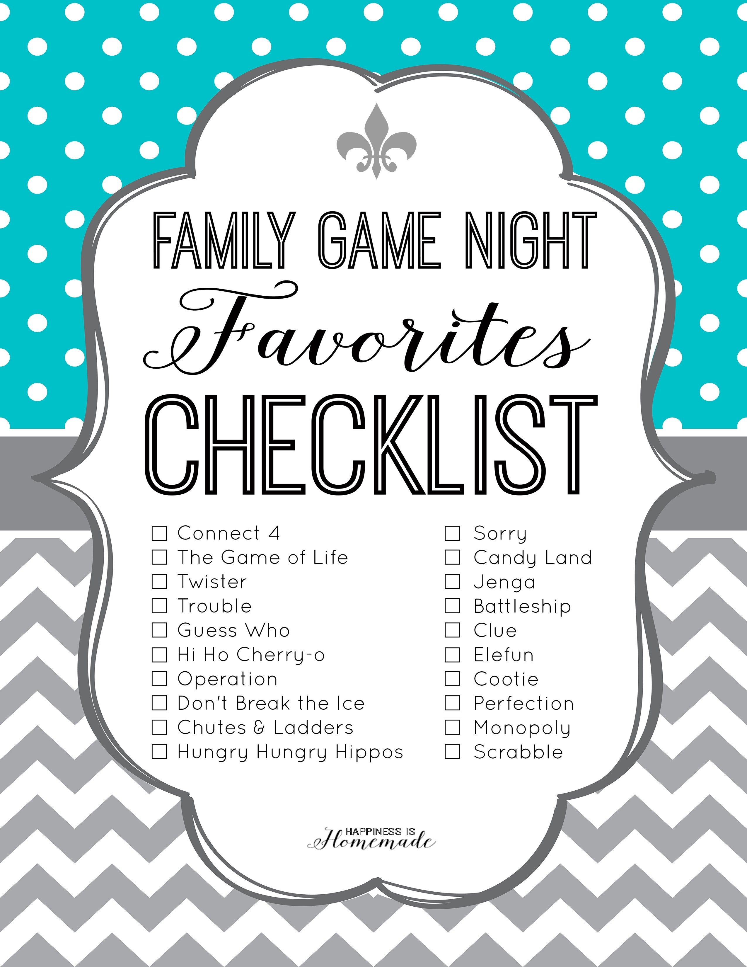 10 Famous Family Fun Night Ideas For Schools family game night favorites printable checklist from happiness is 2023