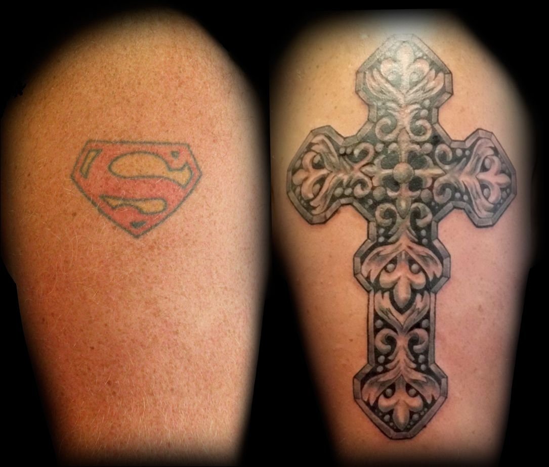 10 Fabulous Cross Tattoo Cover Up Ideas fleur de lis cross cover up tattoo tattoosjinx at inkfreak 2022