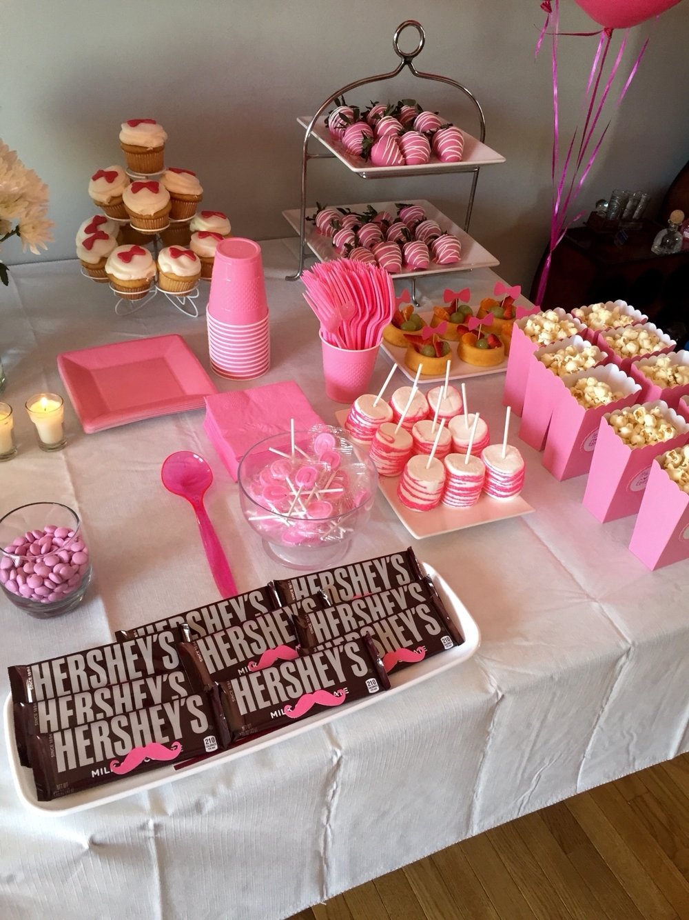 10 Great Pink Baby Shower Food Ideas girls side of the snack table gender reveal boy or girl pink baby 2022