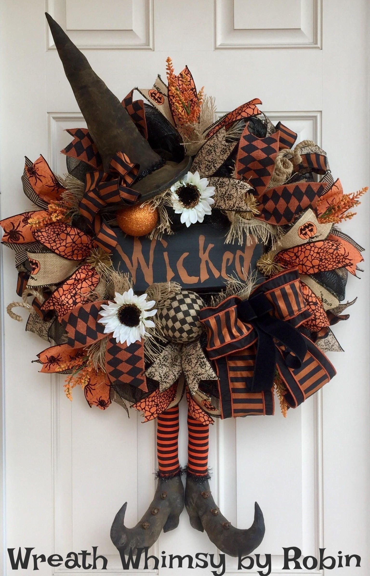 10 Amazing Halloween Wreath Ideas Front Door halloween burlap mesh rustic witch wreath with primitive boots and 2022