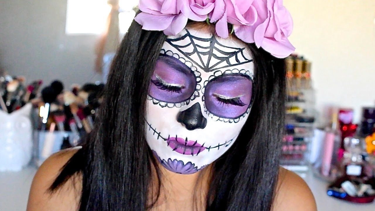 10 Famous Sugar Skull Halloween Costume Ideas halloween makeup tutorial purple sugar skull costumes pinterest 2022