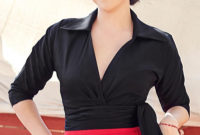 long sleeve wrap top in black - pinup girl classics - collections
