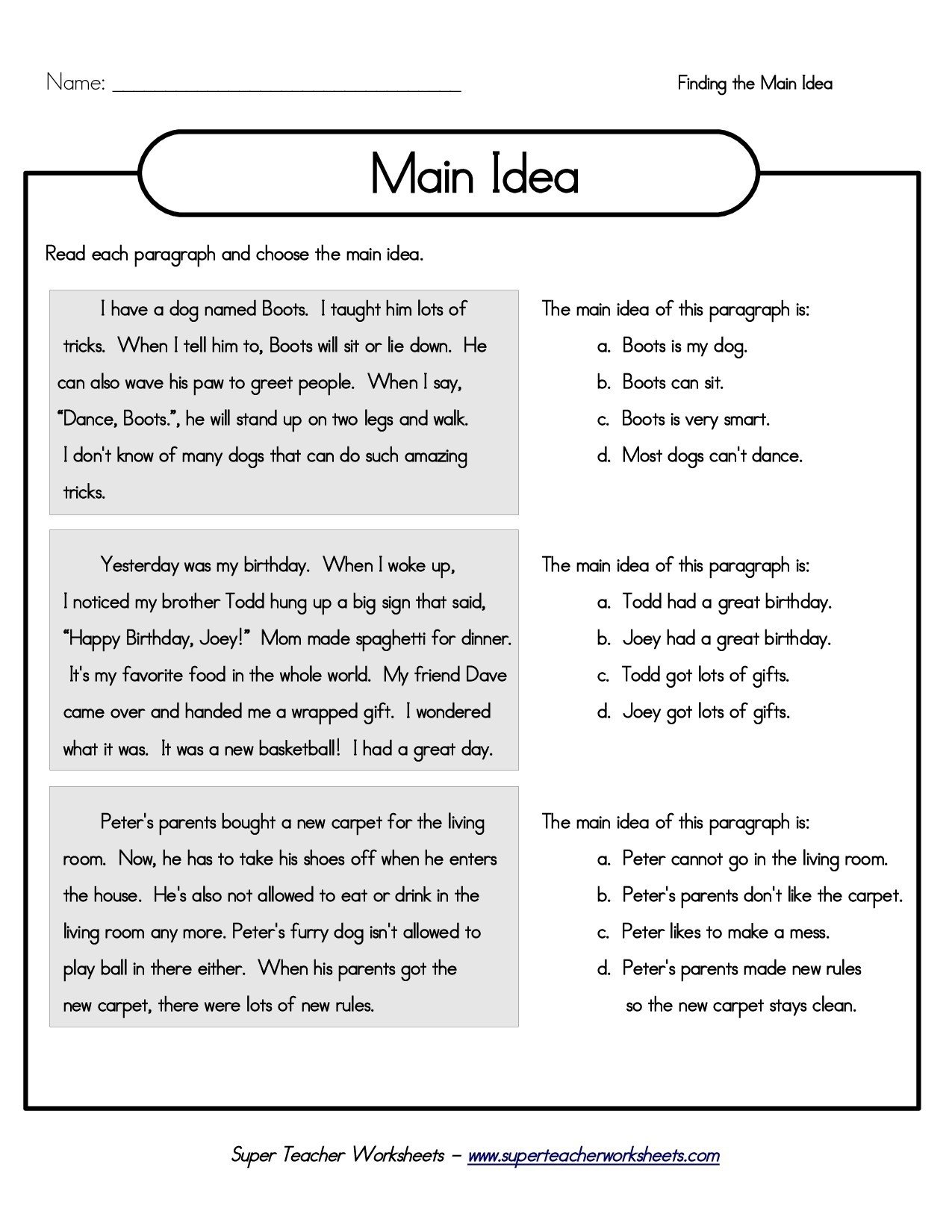 Supporting Details Worksheets 4th Grade
