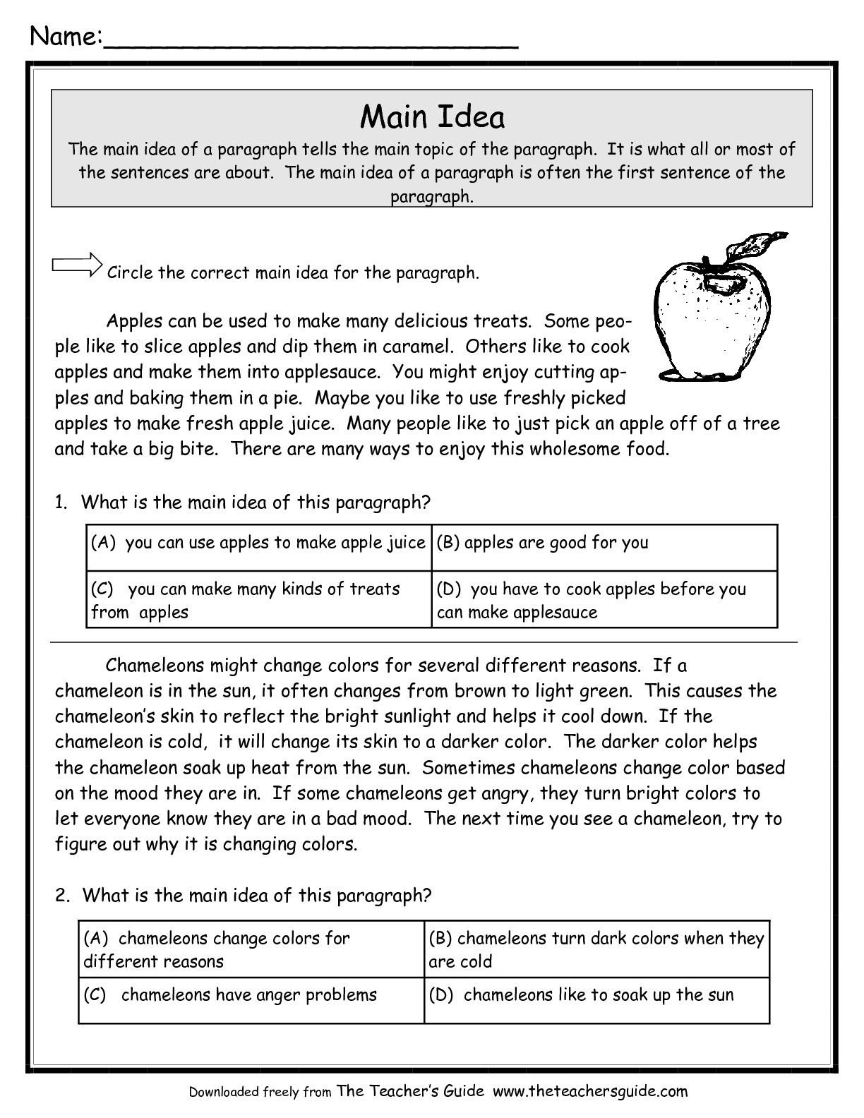Main Idea Multiple Choice Worksheets 9th Grade