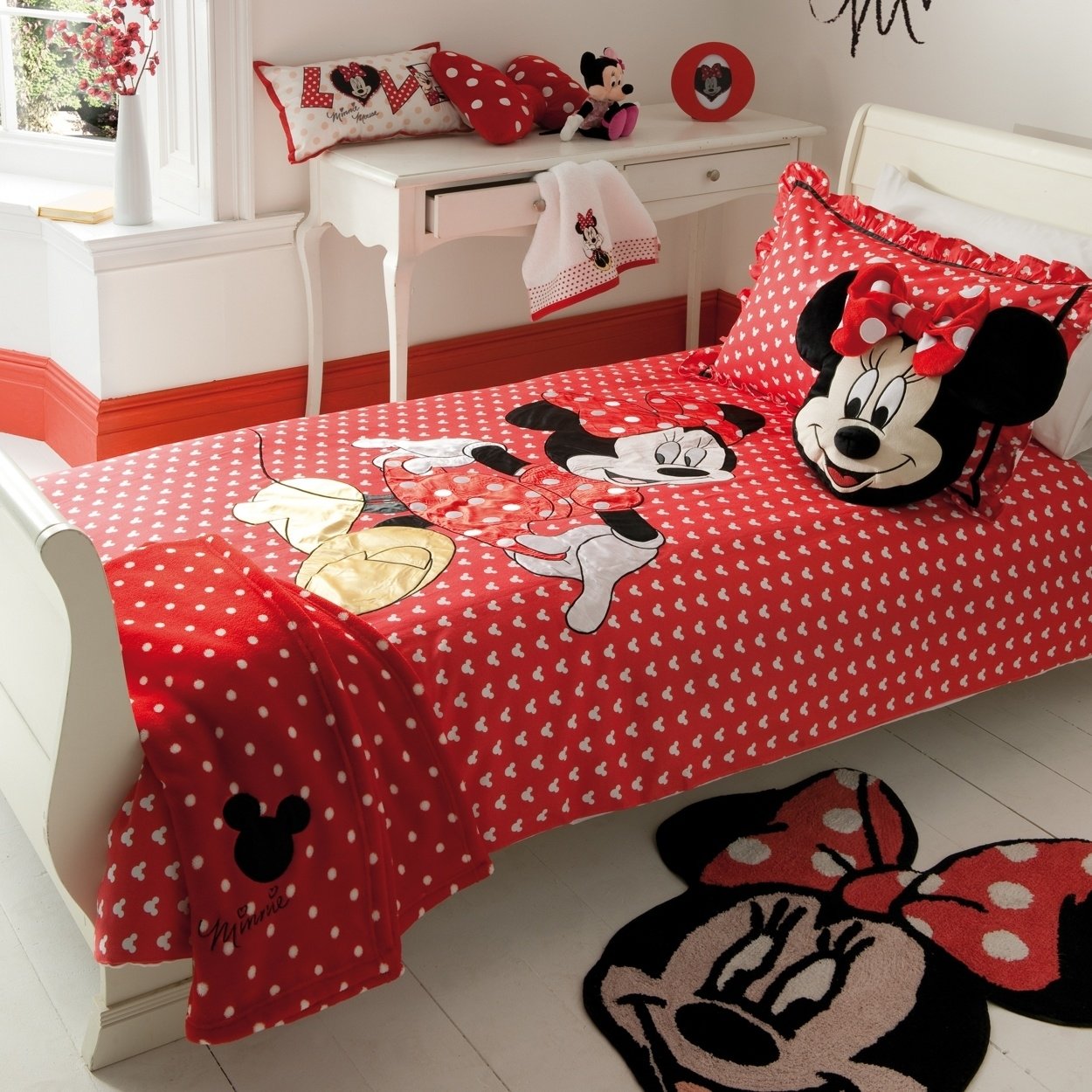 10 Great Minnie Mouse Room Decorating Ideas mickey mouse theme bedsheet rug for girl bedroom decor craze 2023