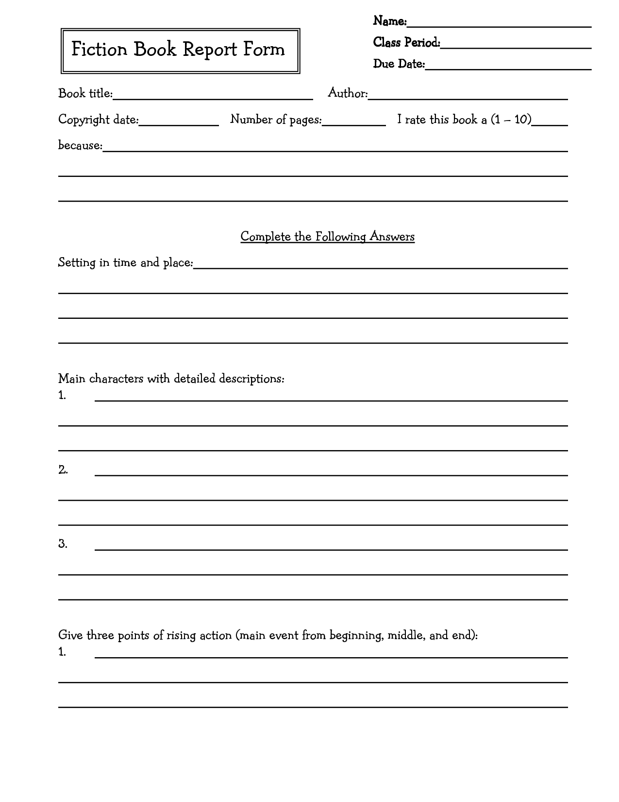 book report ideas grade 5