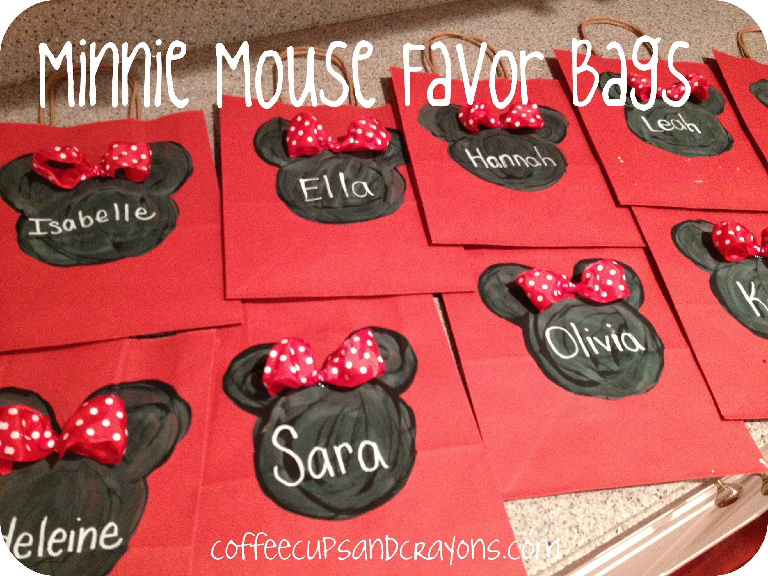 10 Gorgeous Minnie Mouse Goody Bags Ideas minnie and mickey favor bags and mouse ears coffee cups and crayons 1 2022