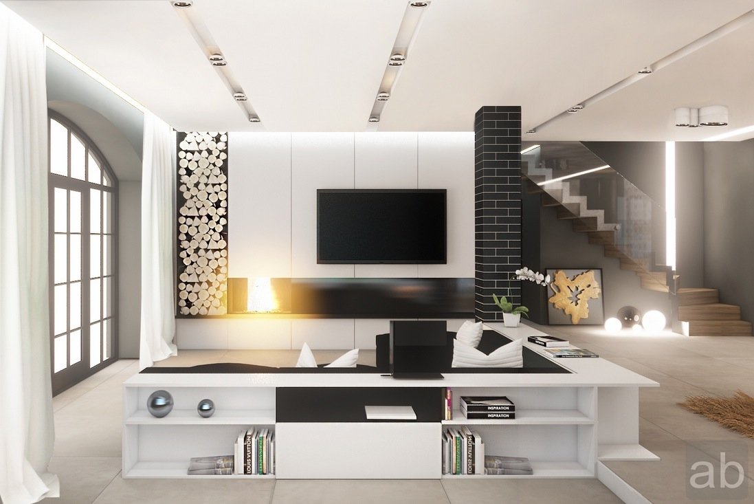 10 Elegant Designing Your Living Room Ideas modern black and white scheme living room behind sofa decoration 2023