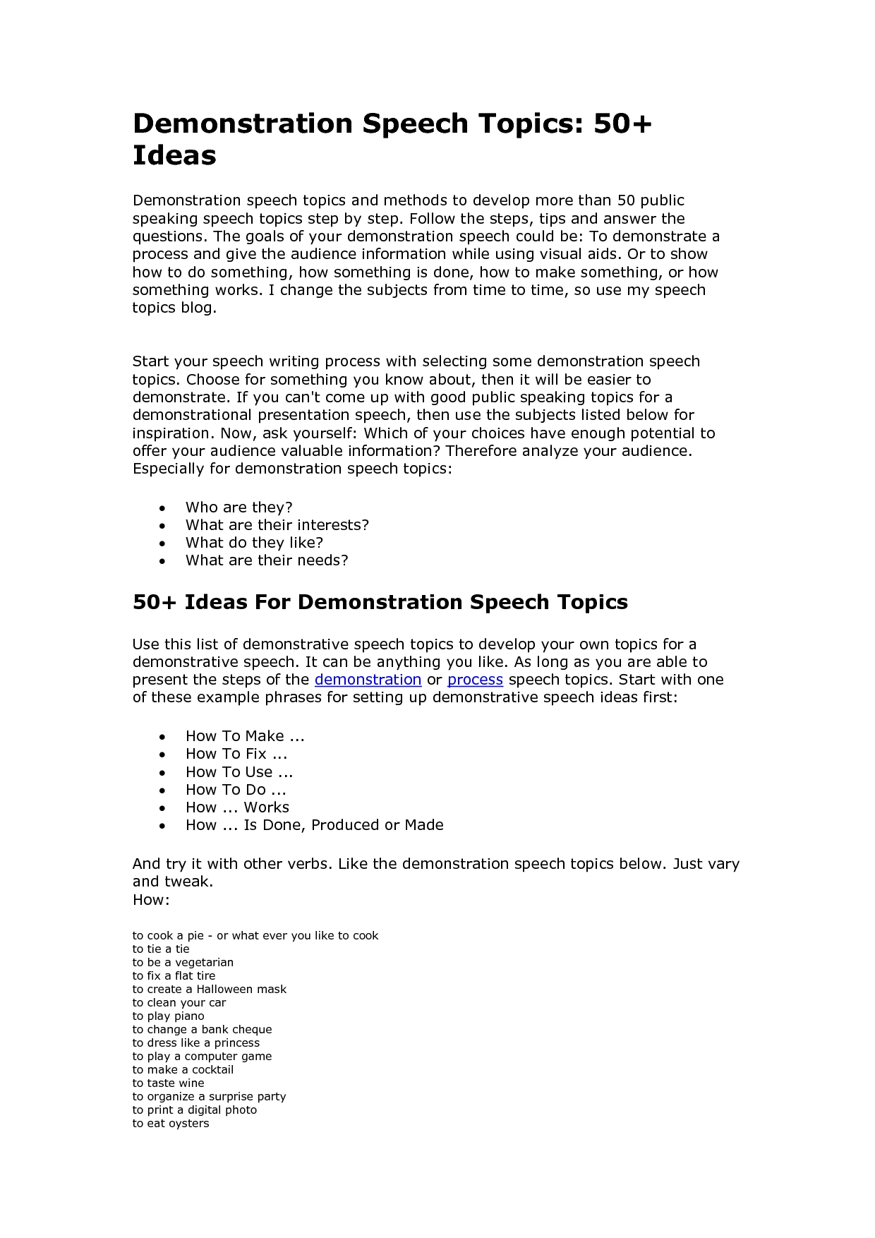 good demonstration speech ideas for college students