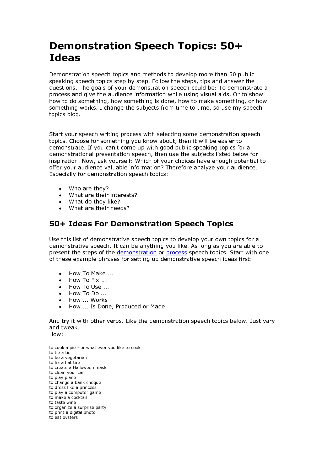 demonstration speech topics for students