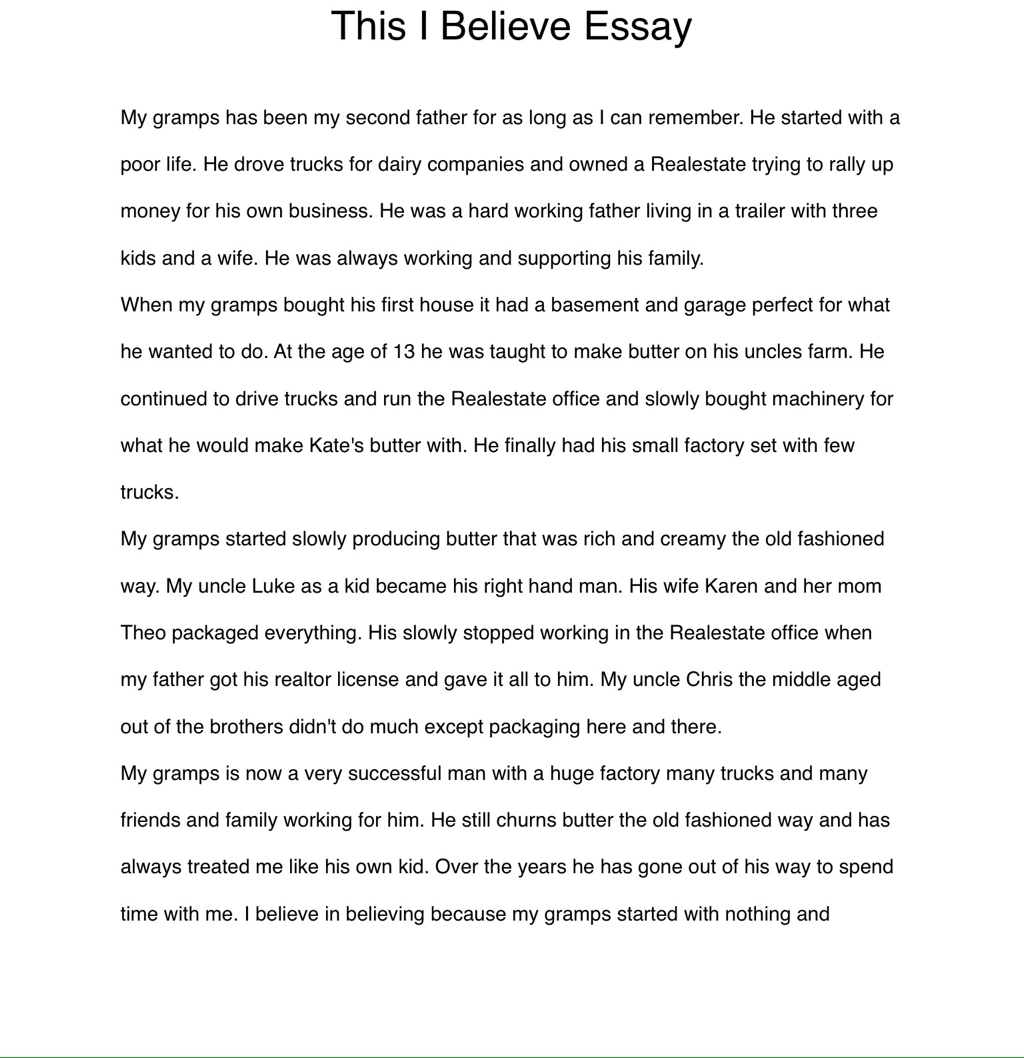 ideas for a this i believe essay