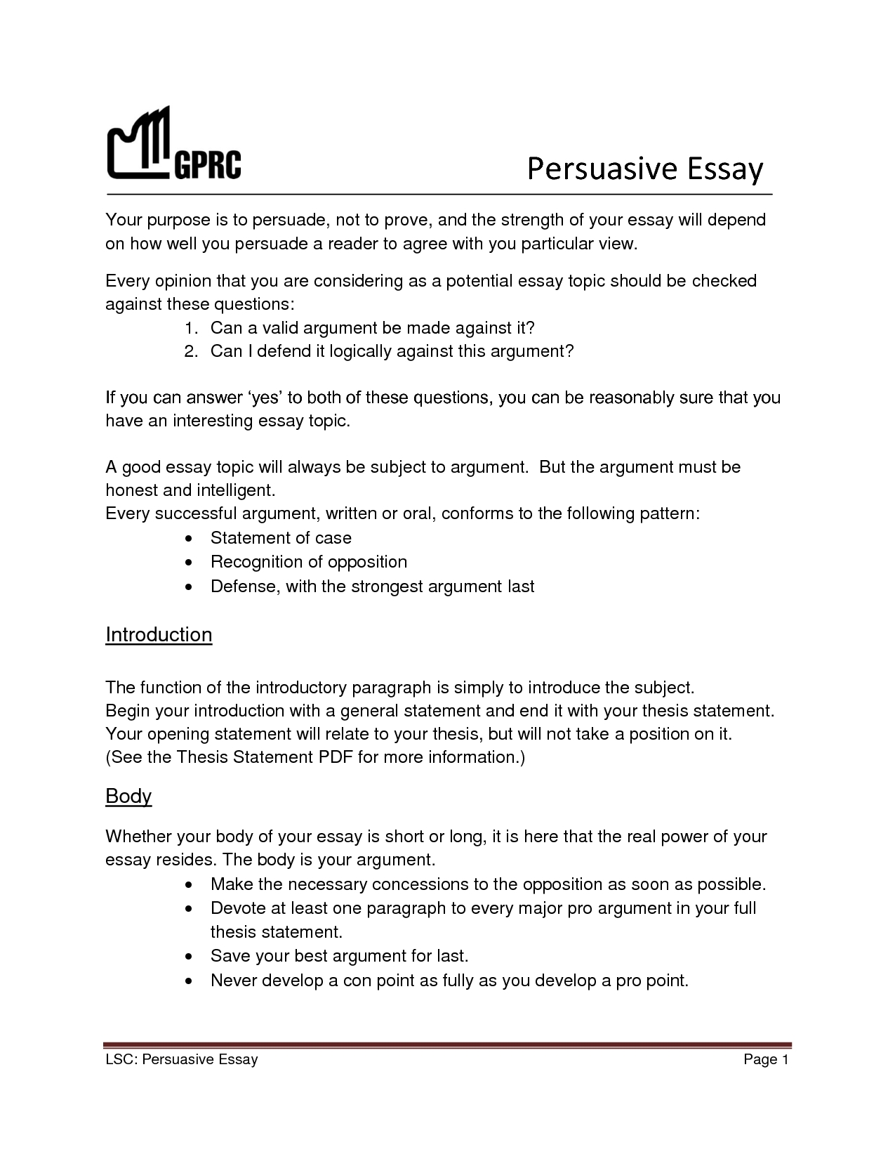Persuassive essay ideas