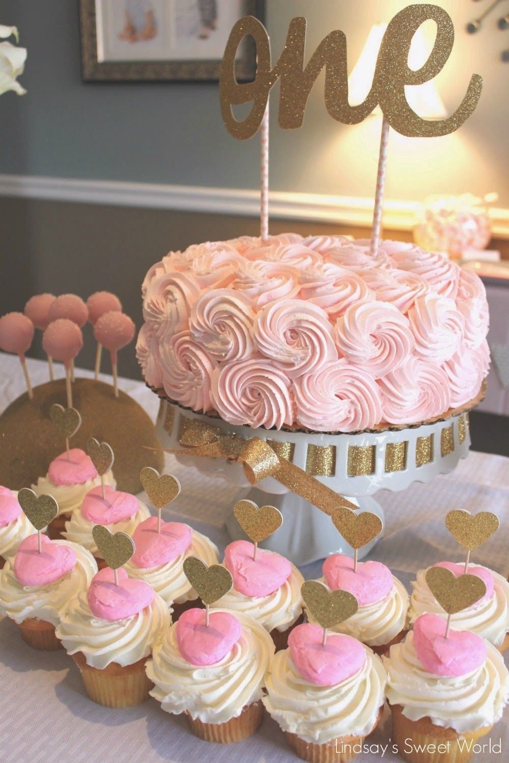 10 Awesome Ideas For Girls First Birthday pink gold first birthday beautiful cake and cupcakes love the 2 2022