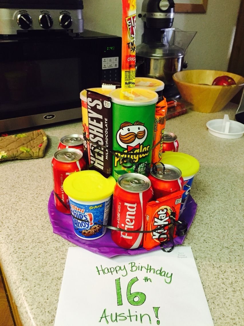 10 Great 16Th Birthday Party Ideas For Guys pringles soda candy junk cake 16 year old boy birthday idea 14 2022