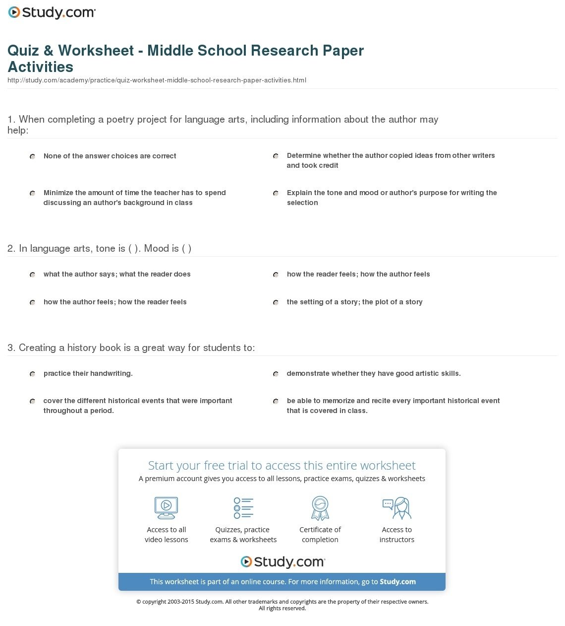 research project template middle school