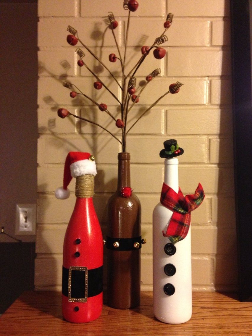 10 Great Ideas For Empty Wine Bottles santa reindeer snowman trio for the holidays made from wine 2022