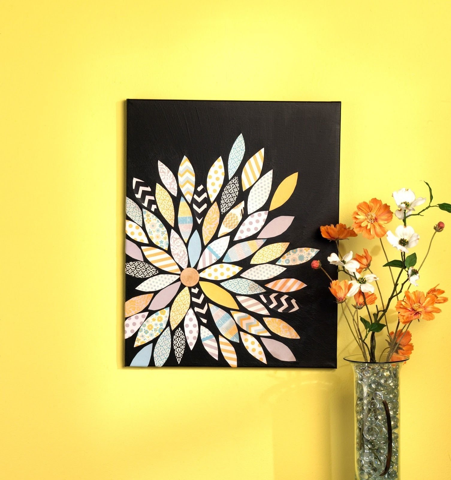 10 Stylish Easy Diy Canvas Painting Ideas scrapbook paper mod podged fabric pieced flower diy canvas art 2022