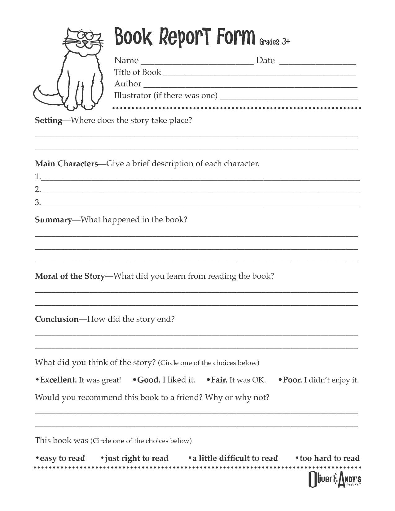 book report format for 4th grade