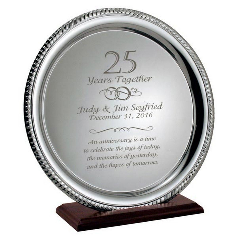 10 Stylish Gift Ideas For 25Th Anniversary silver 25th anniversary personalized plate on wood base 6 2022