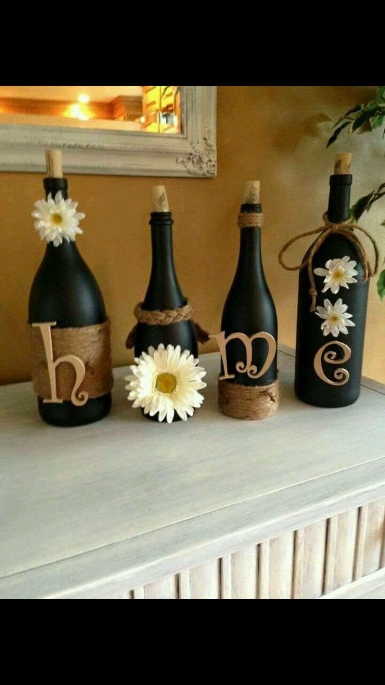 10 Great Ideas For Empty Wine Bottles super cute diy idea wine bottles spray paint twine and letters 1 2022