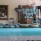 sweet 16 party decor - candy buffet, cake, banner and centerpiece