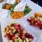 veggie trays like this and fruit kabobs for the wedding, with